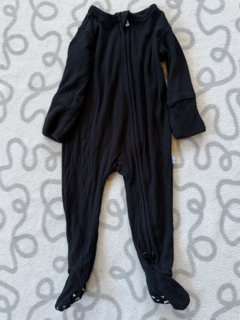 Posh Peanut Black Ribbed Footie Zippered One Piece